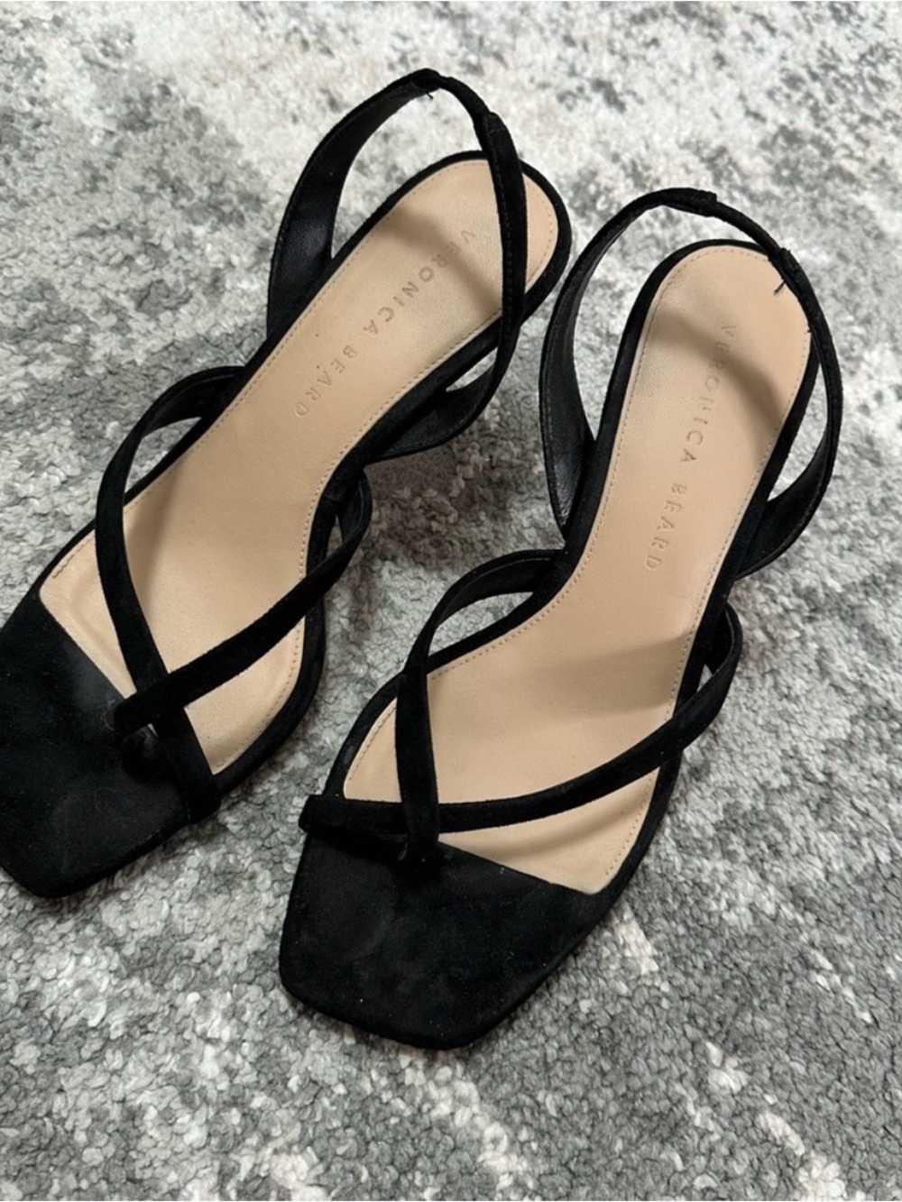 Veronica Beard Black Suede Strappy Kitten Heels